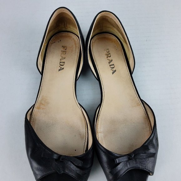 Prada Women's Leather D'orsay Flats Slip On Shoes Black Size 36.5 - Picture 4 of 11
